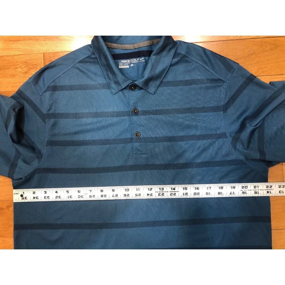 Nike Golf Dri-Fit Short Sleeve Blue Striped Polo Shirt Size L
